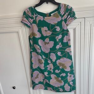Tibi Silk Green and Purple‎ Floral Mini Dress